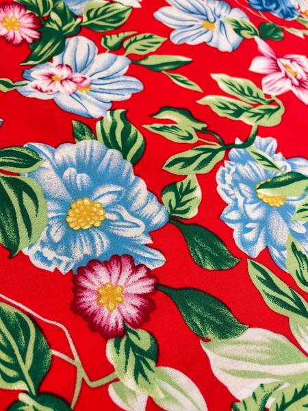 Штапель принт (ЦВЕТЫ НА КРАСНОМ - 5)