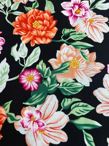 Штапель принт (ЦВЕТЫ НА ЧЕРНОМ - 1)