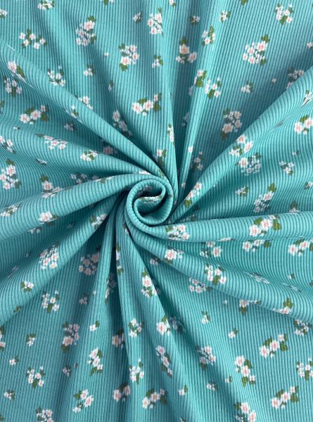 Лапша рибана хлопок принт RT29 (КРУПНЫЕ ЦВЕТЫ НА ГОЛУБОМ - 4)