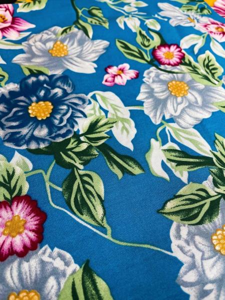 Штапель принт (ЦВЕТЫ НА СИНЕМ - 6)