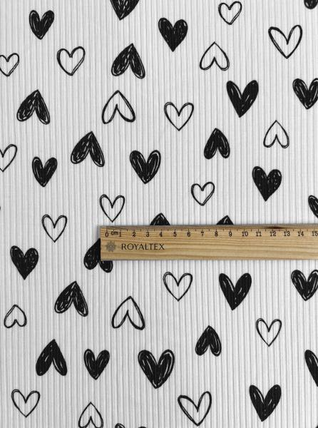 Лапша принт вискозная RT40 (НАРИСОВАННЫЕ СЕРДЦА ЧЕРНЫЕ)