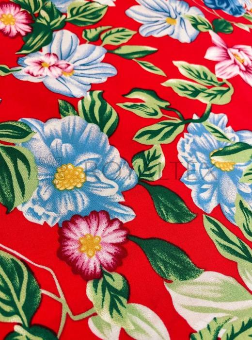 Штапель принт (ЦВЕТЫ НА КРАСНОМ - 5)