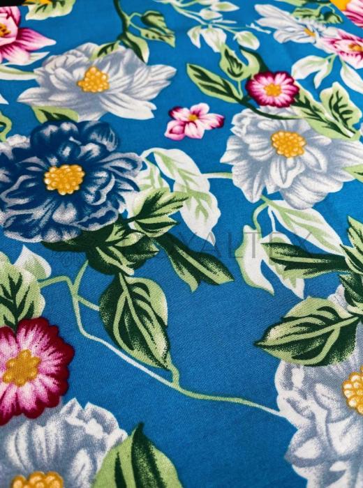 Штапель принт (ЦВЕТЫ НА СИНЕМ - 6)