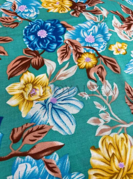 Штапель принт (ЦВЕТЫ НА БИРЮЗОВОМ - 3)