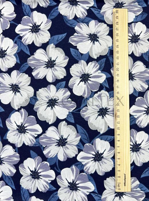 30/1 ОЕ Кулирная гладь 100% х/б (8013 V-01 ЧЕРНО-СИНИЙ ПИОНЫ - 100800)