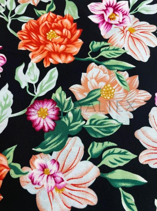 Штапель принт (ЦВЕТЫ НА ЧЕРНОМ - 1)